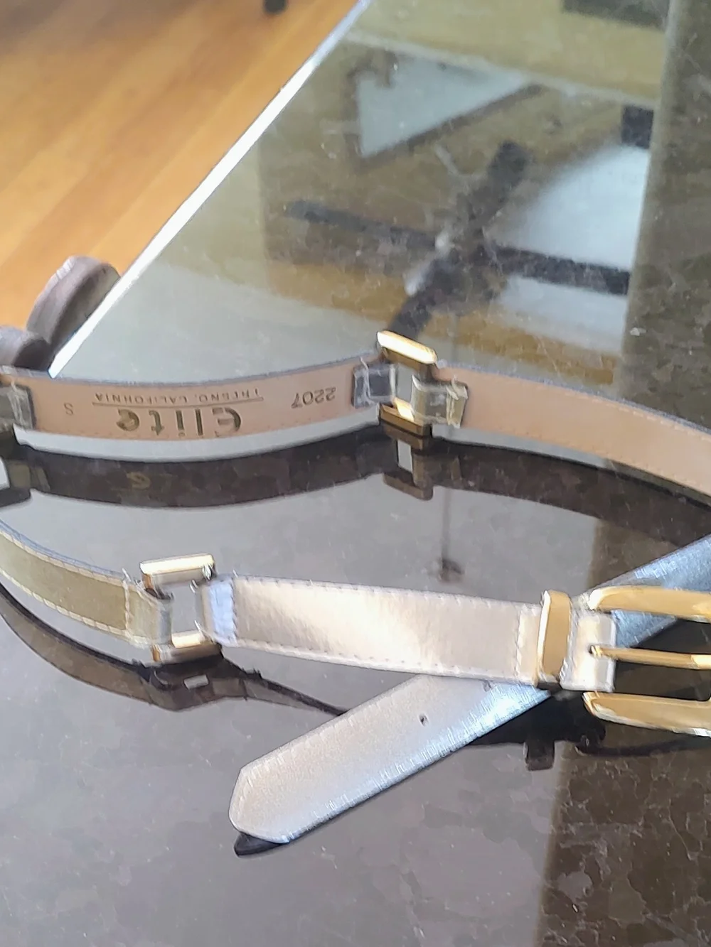 Elite, Fresno CA Metallic Silver/Gold Women's Belt with Gold Buckle